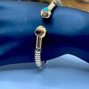 💫💥bangle Sterling W/18KT GOLD Wrap an the bolls 2stone carnelian-Turquoise